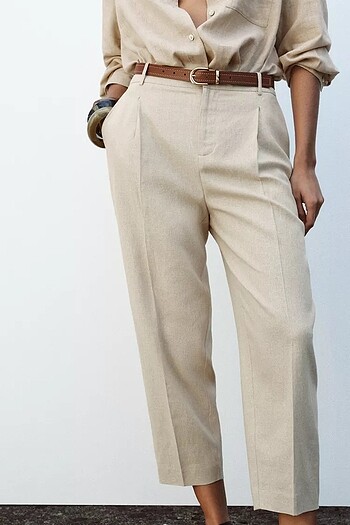 ZARA KEMERLİ DÜZ KETEN PANTOLON