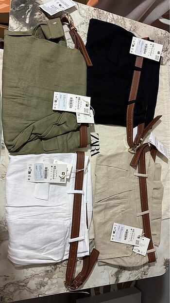 xs Beden ZARA KEMERLİ DÜZ KETEN PANTOLON