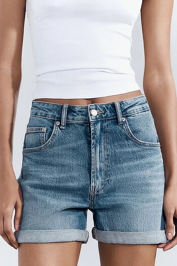Zara ZARA TRF HIGH-RISE MOM FIT DENIM BERMUDA ŞORT