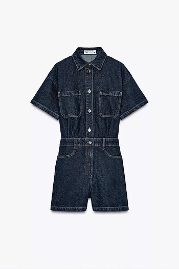 xs Beden lacivert Renk ZARA Z1975 KISA KOLLU DENIM TULUM
