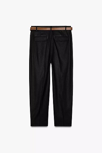 Zara ZARA KEMERLİ DÜZ KETEN PANTOLON