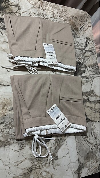 s Beden camel Renk ZARA ÇİFT BEL BANTLI WIDE LEG PANTOLON
