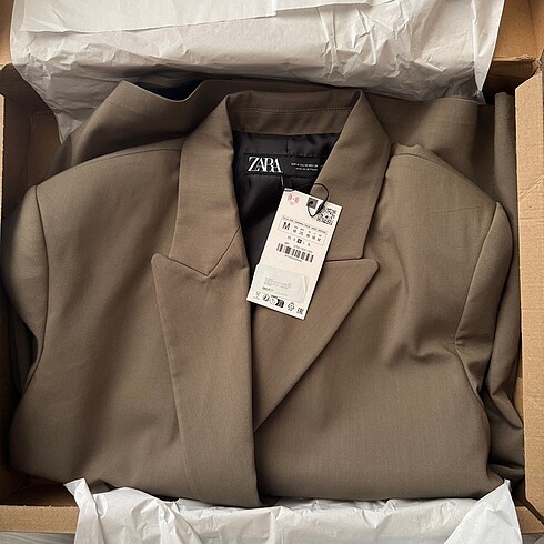 m Beden haki Renk ZARA KRUVAZE OVERSIZE BLAZER