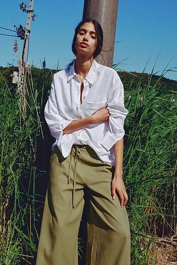 ZARA KETEN KARIŞIMLI OVERSIZE GÖMLEK