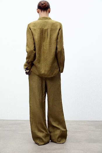s Beden haki Renk ZARA ZW COLLECTION 0 KETEN GÖMLEK