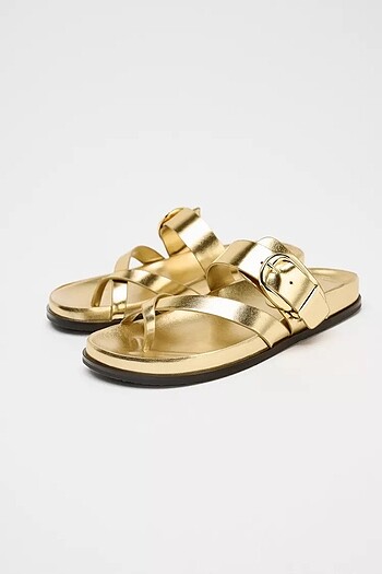 ZARA METALİK EFEKTLİ ÇAPRAZ BANTLI SANDALET