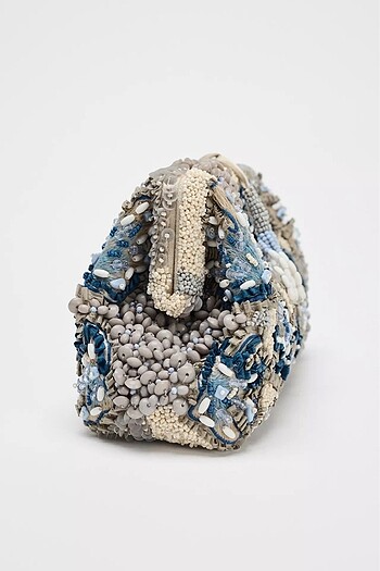  Beden mavi Renk ZARA BONCUKLU CLUTCH ÇANTA