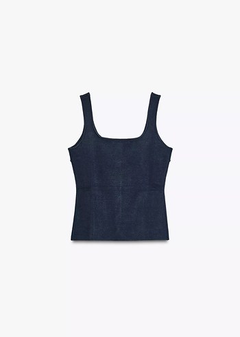 m Beden lacivert Renk Zara DÜZ ÖRGÜ KORSE TOP Düğmeli Lacivert Triko Kadın