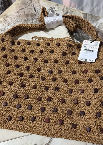 Zara BONCUKLU ÖRGÜ SHOPPER ÇANTA