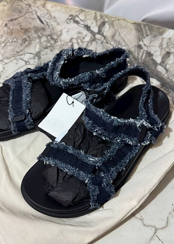 Zara ZARA Kadın Mavi Batik Denim Topuklu Sandalet PLATFORM