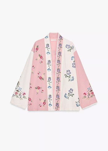 Zara ZARA ÇİÇEK İŞLEMELİ PAMUKLU KAFTAN