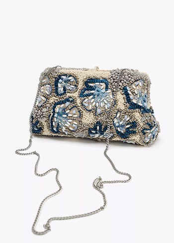 ZARA BONCUKLU CLUTCH Nakışlı ve Mavi Vintage