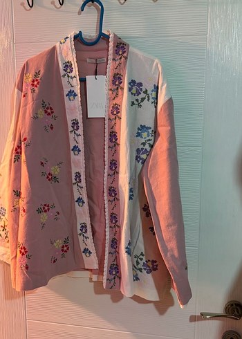 Zara ZARA ÇİÇEK İŞLEMELİ PAMUKLU KAFTAN Nakışlı Dantel Detaylı Kimono