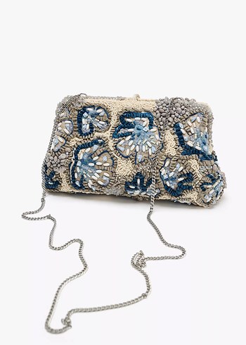 Zara ZARA BONCUKLU CLUTCH Boncuk İşlemeli Mavi Çanta