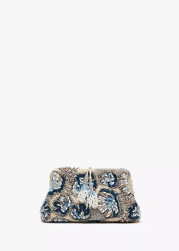 ZARA BONCUKLU CLUTCH Boncuk İşlemeli Mavi Çanta