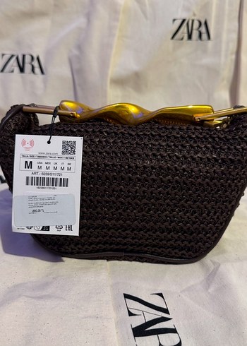 ZARA ORİJİNAL ÖRGÜ METAL SAPLI MİNİ ÇANTA KAHVERENGİ