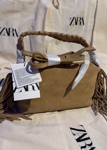 ZARA ORİJİNAL ETİKETLİ MİNİ SÜET PÜSKÜLLÜ ÇANTA