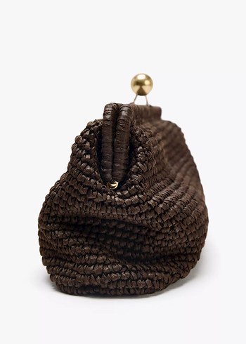  Beden kahverengi Renk Zara Zincir Detaylı Kahverengi Örgü Kadın Clutch