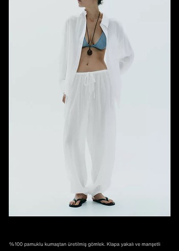 ZARA Beyaz Keten Salaş Gömlek - Görsel 2