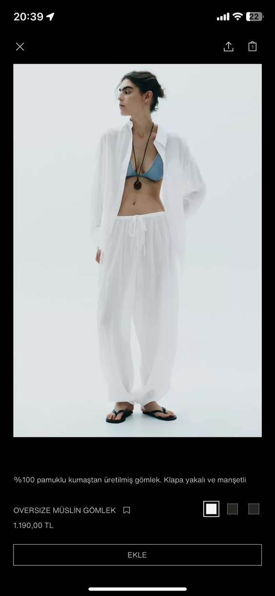 ZARA Beyaz Keten Salaş Gömlek - Görsel 2
