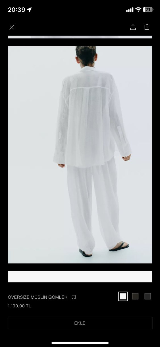 ZARA Beyaz Keten Salaş Gömlek - Görsel 3