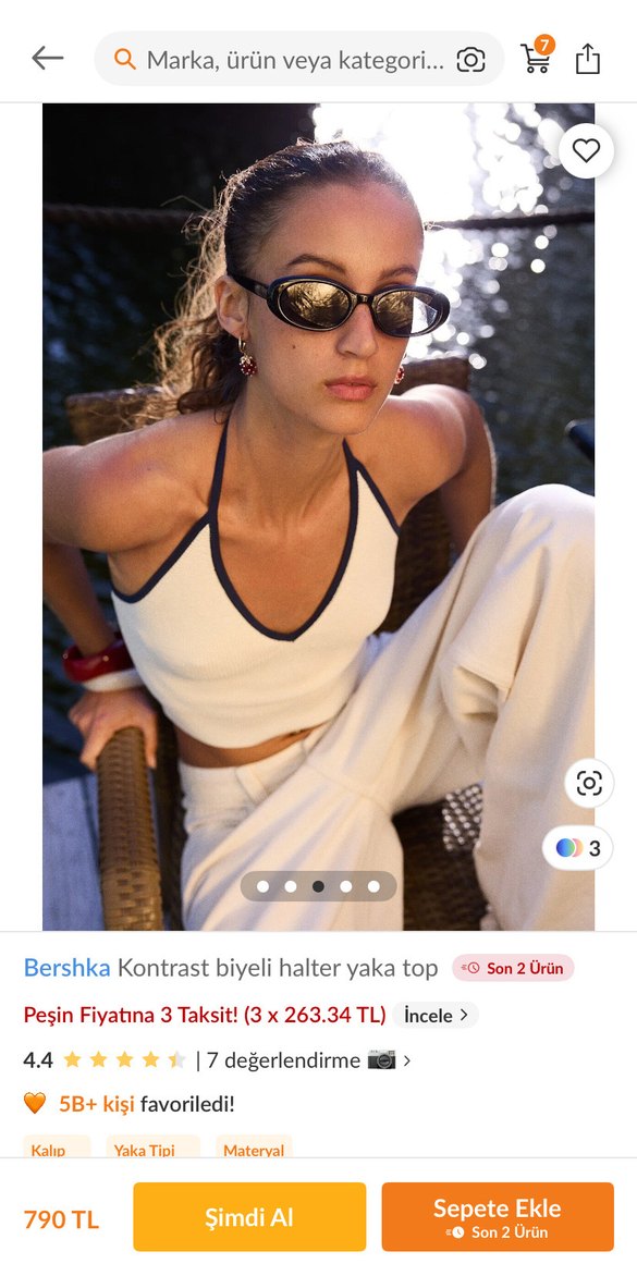 Beyaz Kontrast Biyeli Halter Yaka Örme Mini Üst - Görsel 2