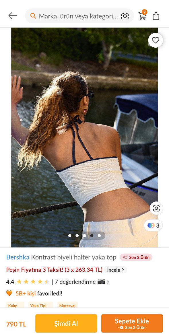 Beyaz Kontrast Biyeli Halter Yaka Örme Mini Üst - Görsel 3