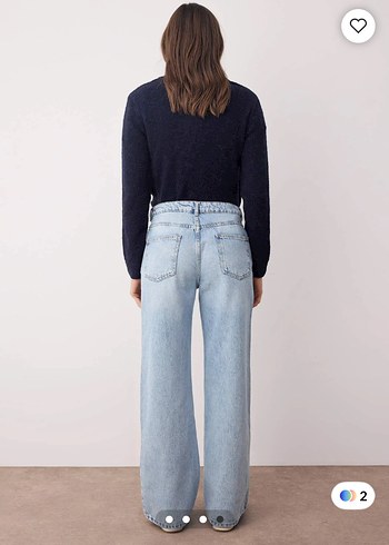 Gri Batik Desenli Bol Kesim Mavi Denim Pantolon - Görsel 2