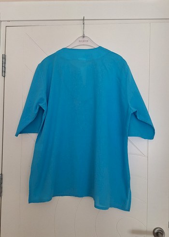 xl Beden Boncuk İşlemeli Turkuaz Bohem Kadın bluz