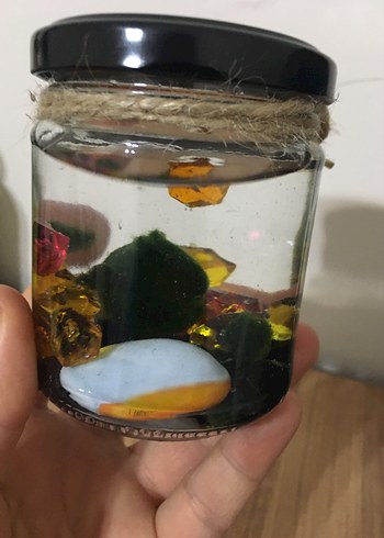 Renkli Taşlı Küçük Kavanozda marimo şans yosunu - Görsel 3