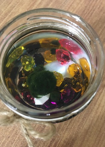 Renkli Taşlı Küçük Kavanozda marimo şans yosunu - Görsel 2