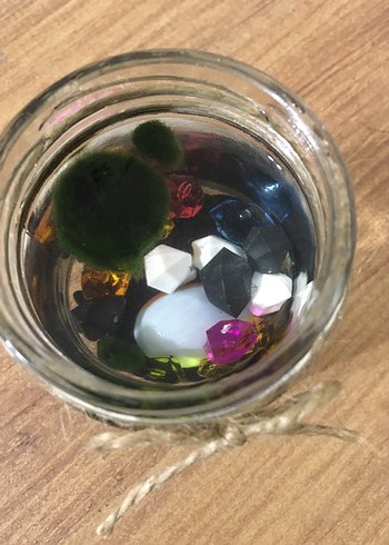 Renkli Taşlı Dekoratif Kavanozunda marimo şans yosunu - Görsel 5