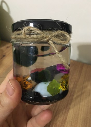 Renkli Taşlı Dekoratif Kavanozunda marimo şans yosunu - Görsel 3