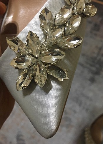 Griİşlemeli Saten Stiletto Gelin Ayakkabısı - Görsel 8