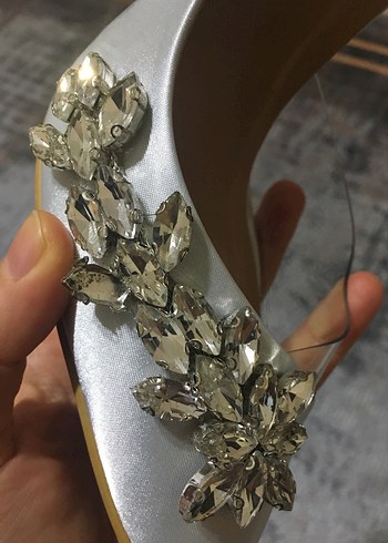 Griİşlemeli Saten Stiletto Gelin Ayakkabısı - Görsel 7