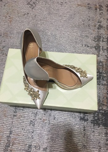 Griİşlemeli Saten Stiletto Gelin Ayakkabısı - Görsel 2
