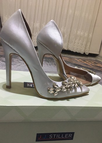 Griİşlemeli Saten Stiletto Gelin Ayakkabısı - Görsel 5
