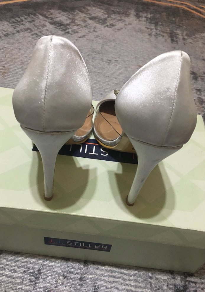 Griİşlemeli Saten Stiletto Gelin Ayakkabısı - Görsel 4