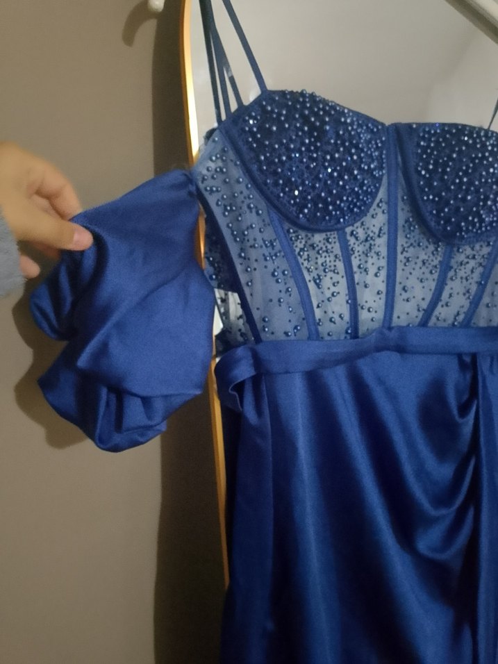 Lacivert Uzun Abiye Elbise - Görsel 3