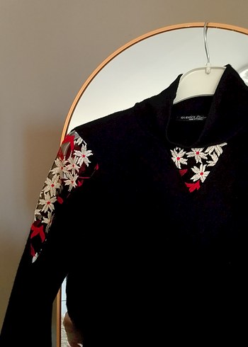 Nakışlı Siyah Uzun Kollu Triko Elbise - Görsel 3