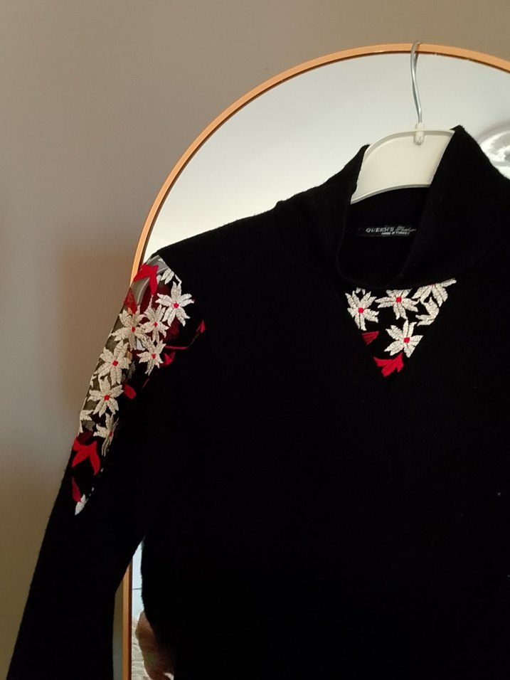 Nakışlı Siyah Uzun Kollu Triko Elbise - Görsel 3