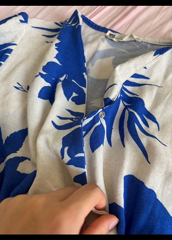 Mavi Bağlama Desenli Uzun Bohem Elbise - Görsel 3