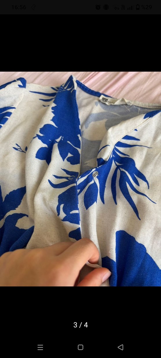 Mavi Bağlama Desenli Uzun Bohem Elbise - Görsel 3