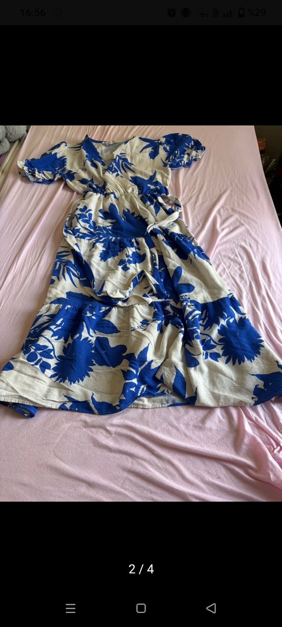 Mavi Bağlama Desenli Uzun Bohem Elbise - Görsel 2