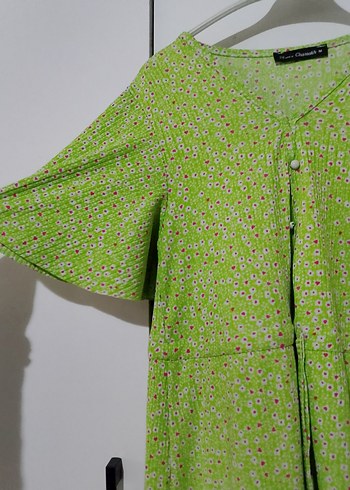 Düğmeli Yeşil Uzun Bohem Elbise - Görsel 8