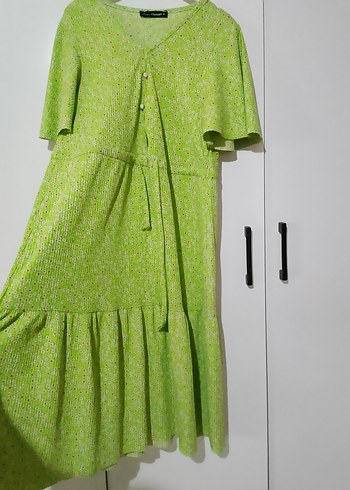 Düğmeli Yeşil Uzun Bohem Elbise - Görsel 7