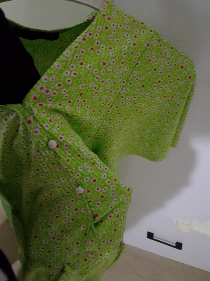 Düğmeli Yeşil Uzun Bohem Elbise - Görsel 4