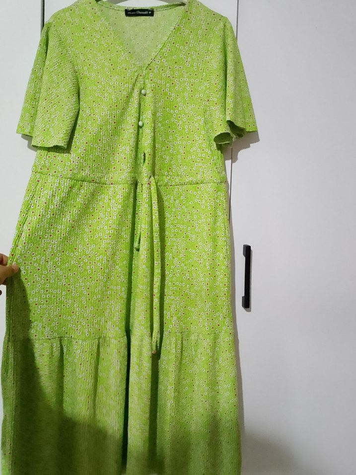 Düğmeli Yeşil Uzun Bohem Elbise - Görsel 2