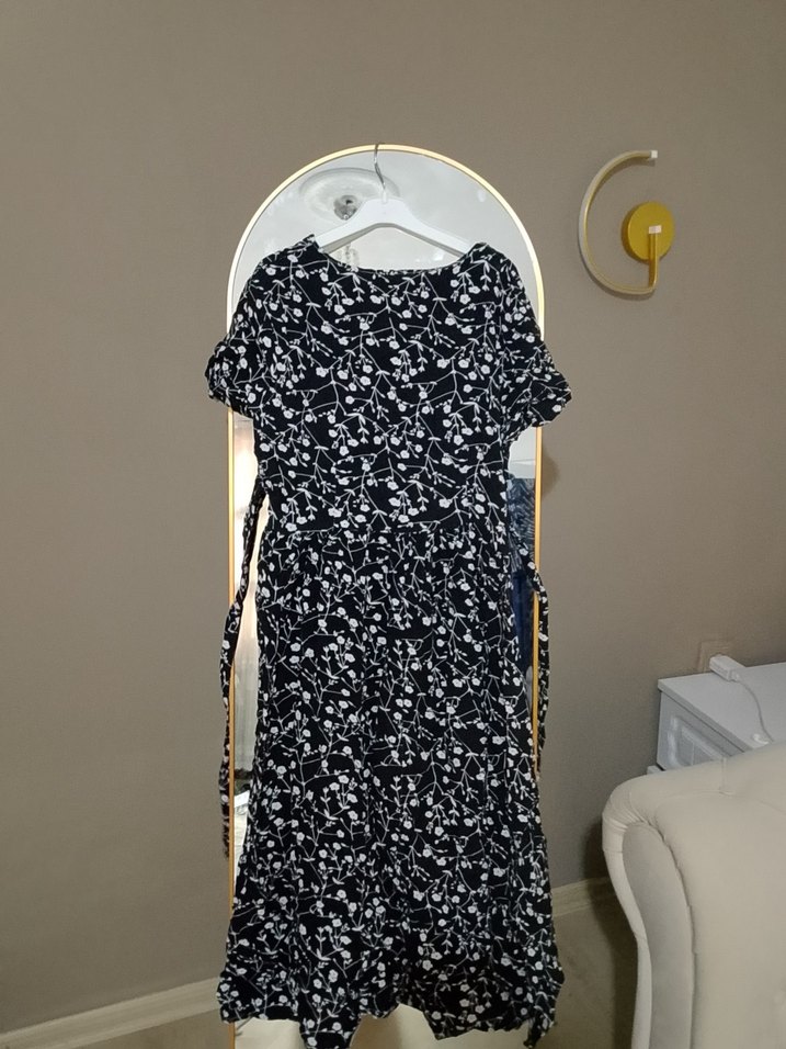 Siyah Desenli Uzun Elbise - Görsel 4