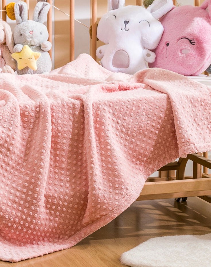 Pembe Tomurcuk Desenli Welsoft Peluş Çocuk Battaniyesi 90*110 cm - Görsel 2
